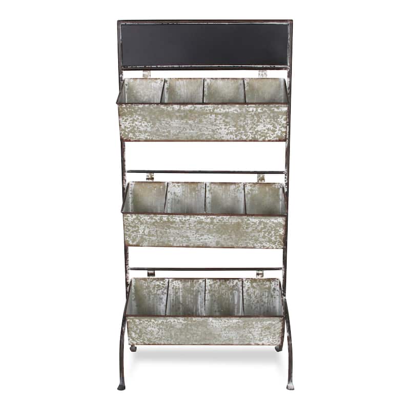 Gray Galvanized Metal 12 Slot Planter Stand with Chalk Headboard