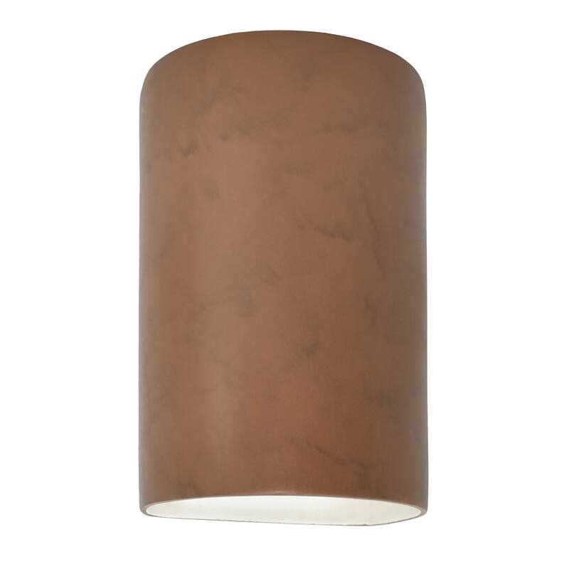 Justice Design Ambiance - Large Cylinder Wall Sconce - Open Top & Bottom (Outdoor) - Replaceable Bulb - Terra Cotta