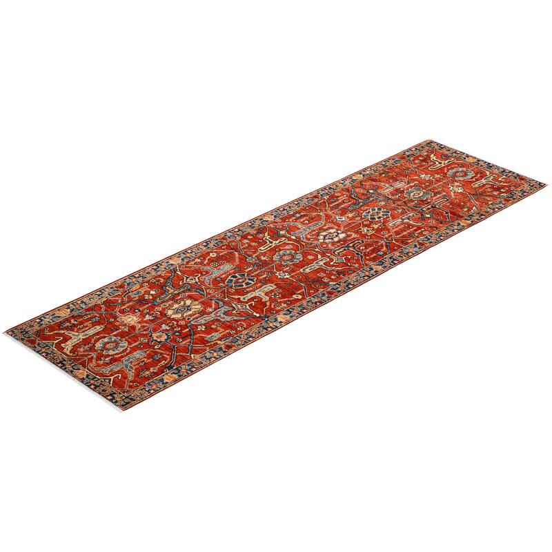 Overton Hand Knotted Wool Vintage Inspired Traditional Serapi Orange Runner Rug - 2' 7" x 9' 4"