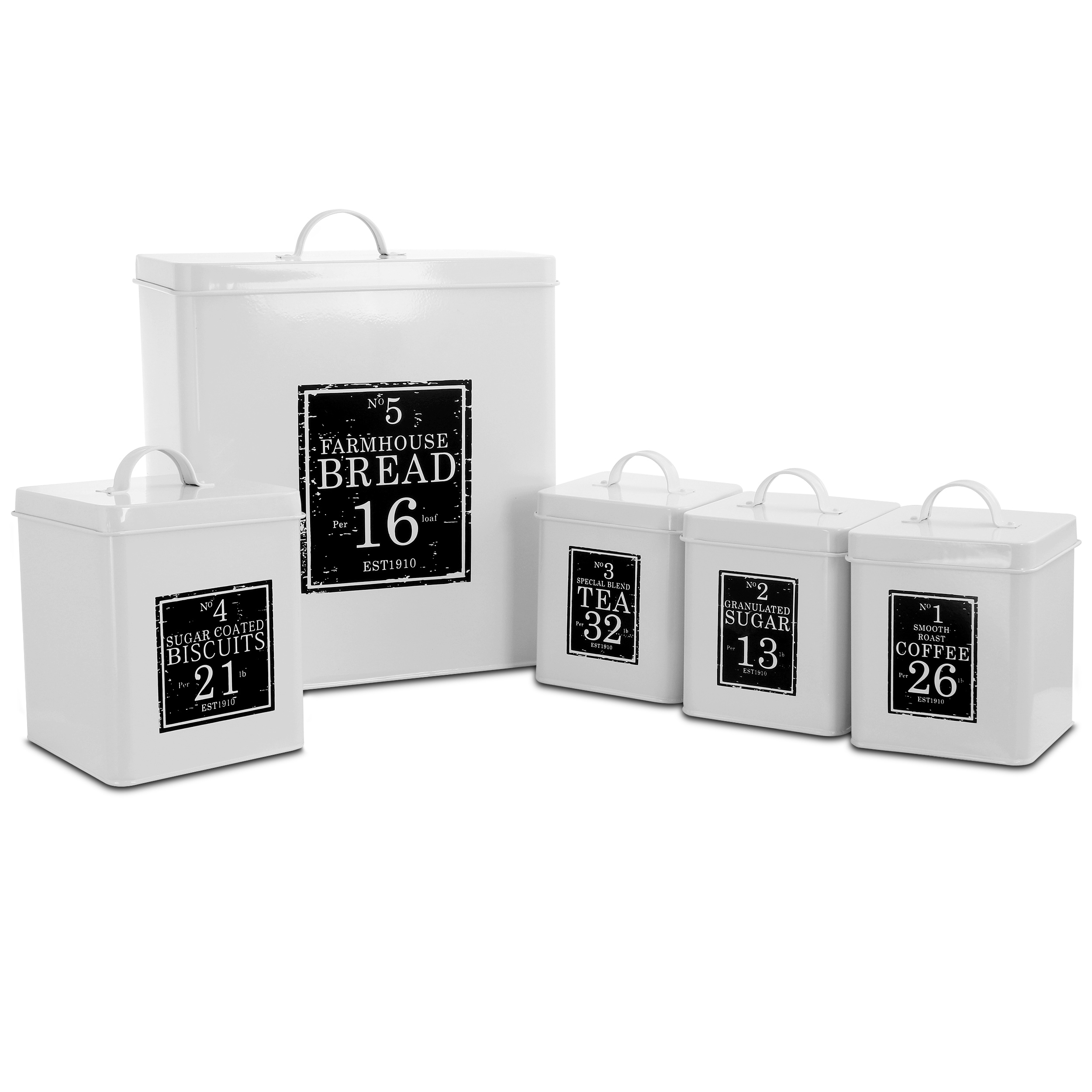Megachef Kitchen Food Storage 5 Piece Canister Set In White And