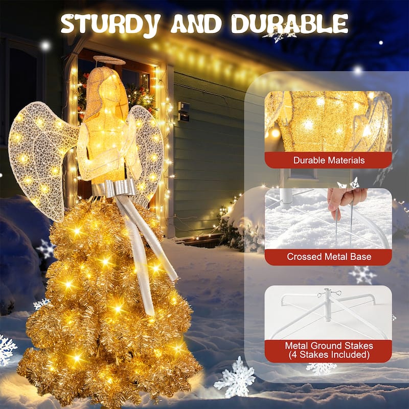 Tree Skirt Angel Christmas Decoration With LED - Gold