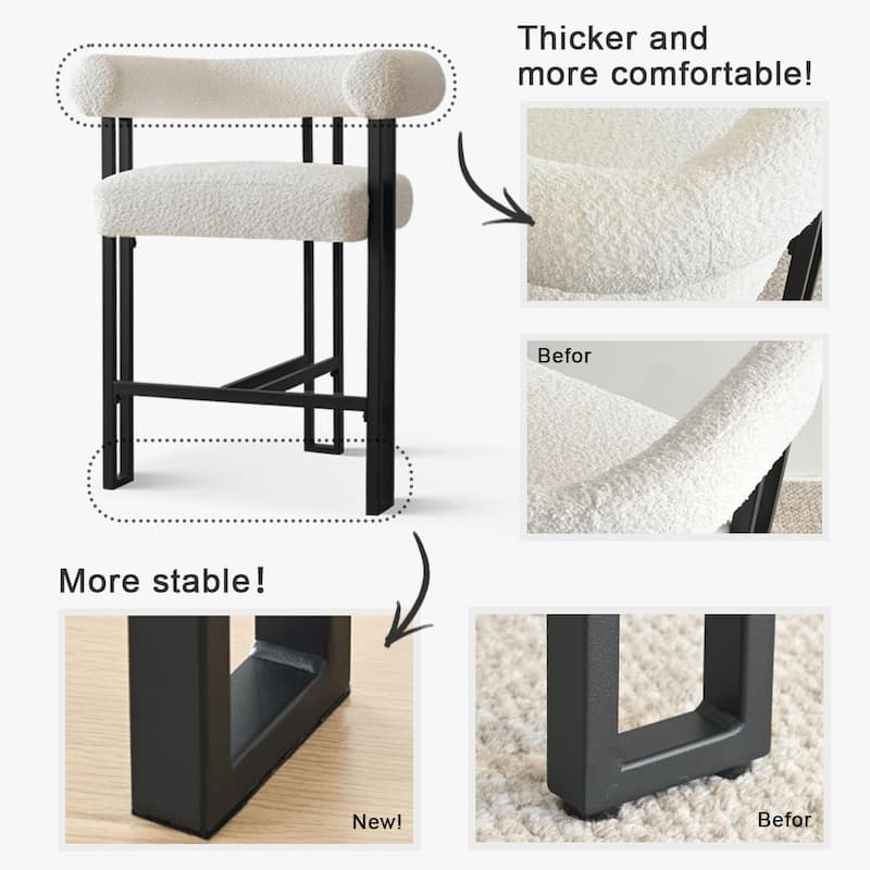 Boucle Upholstered Counter Stool with Arms(Set of 2)