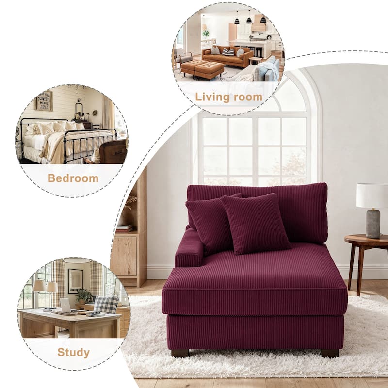 Corduroy Chaise Lounge Chair Upholstered Indoor Lounger Sofa