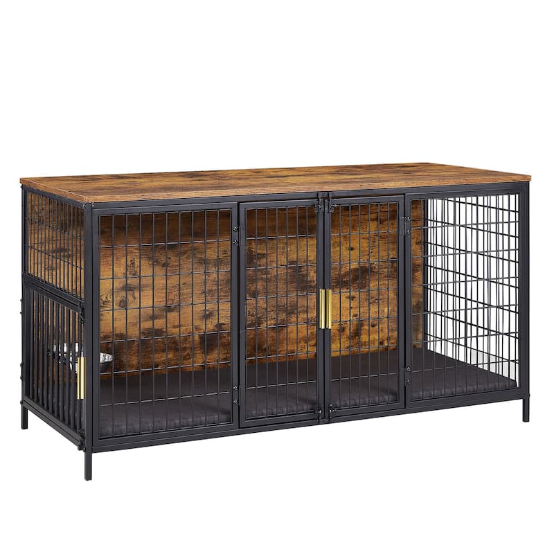 Dog Crate Furniture, Dog Cage Wooden Kennel Table with Double Doors, Indoor Dog House