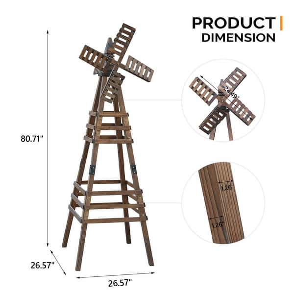 dimension image slide 1 of 2, 6FT Wood Windmill Backyard Garden Decoration Weathervane