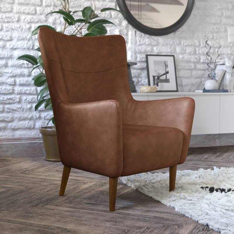 Commercial Upholstered Wingback Accent Chair with Wooden Frame and Legs - 33.25"D x 29.75"W x 41.25"H