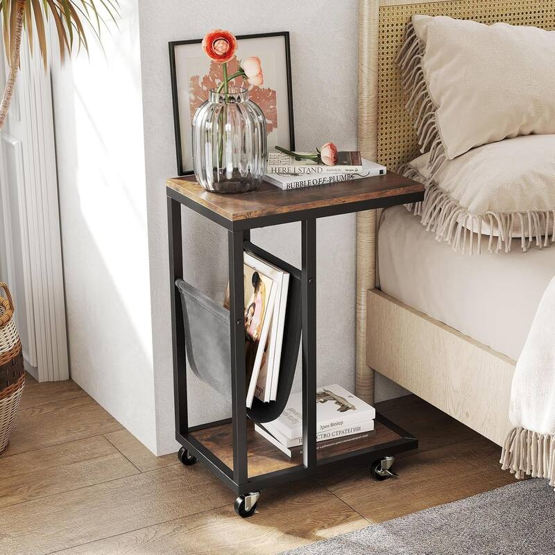 1/2 PCS C Shaped End Table Sofa Side Table w/ Rolling Wheels