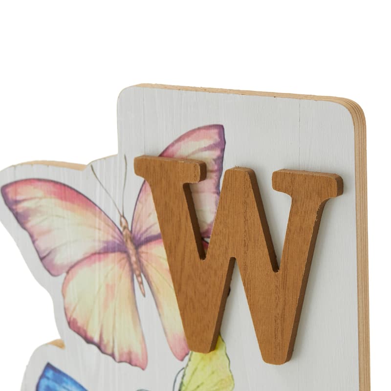 Glitzhome 42"H Solid Wood WELCOME Porch Sign with Bee or Butterfly Outdoor Decor