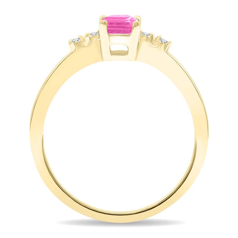 Women's Emerald Cut Pink Topaz and Diamond Sparkle Ring in 10K Yellow Gold