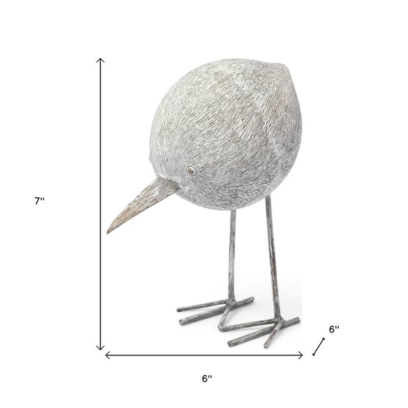 HomeRoots 7" Off White Resin And Metal Snipe Bird Tabletop Sculpture - 6" W x 6" D x 7" H