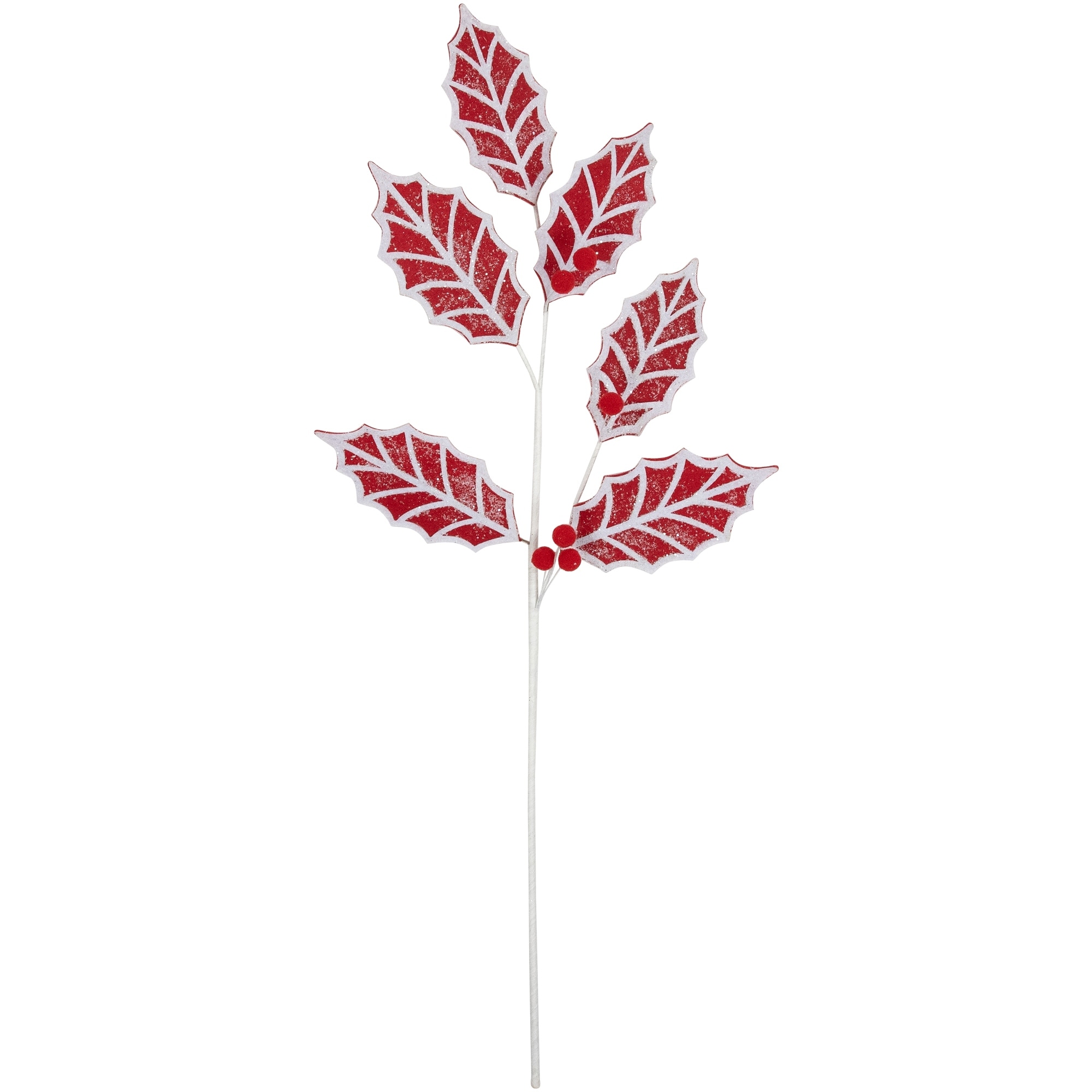26" Red and White Frosted Holly Christmas Spray