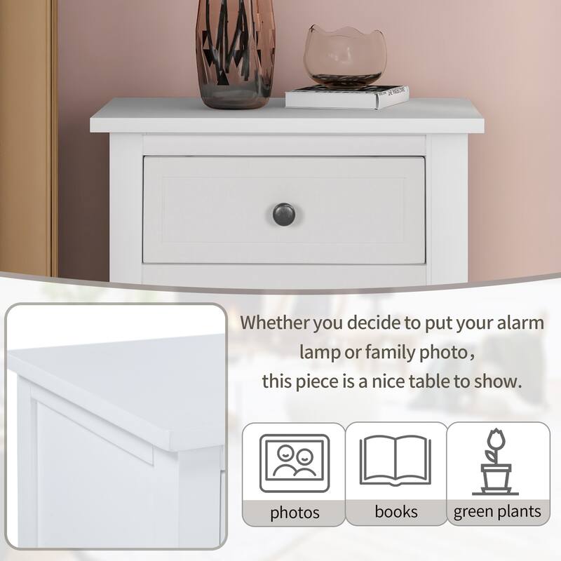 1 Drawer End Table Solid Wood, with 1 Cabinet