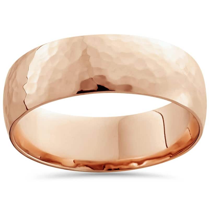 7mm Rose Gold High Polished Hammered Mens Wedding Band