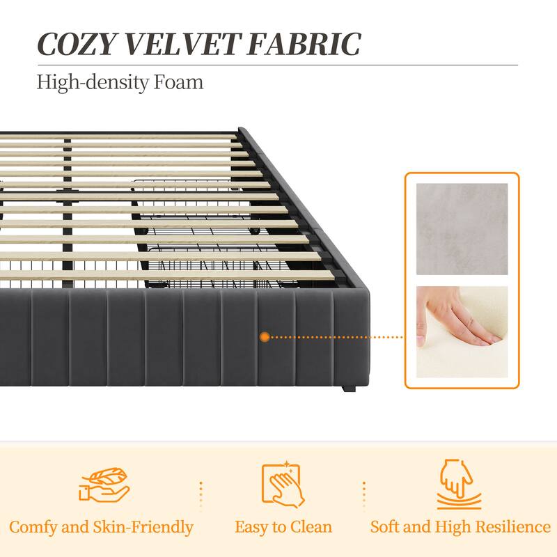 Yaheetech Storage Bed Frame with 3/4 Drawers Upholstered Bed Frame with Metal Slat Support