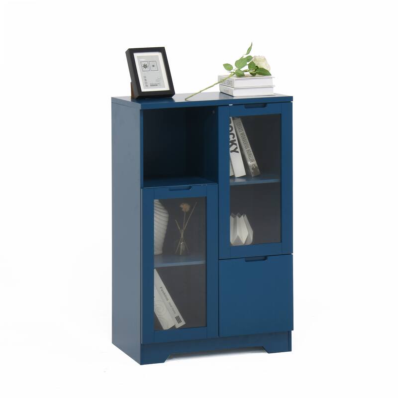 Wooden Floor Buffet Storage Cabinet with 2 Glass Doors