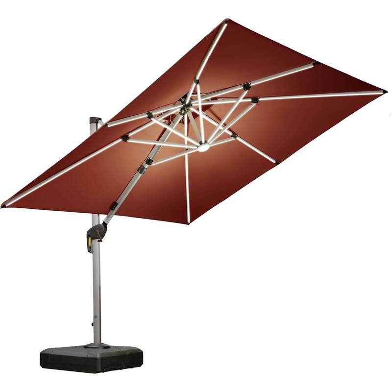 PURPLE LEAF 10 ft Double Top LED Square Patio Cantilever Umbrella