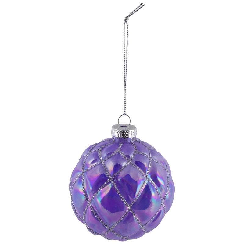 Shiny Glittered Iridescent Glass Ball Christmas Ornaments - 3" (80mm) - Purple - 4ct