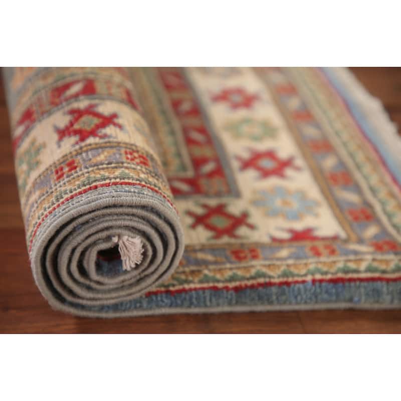 Light Blue Kazak Oriental Accent Rug Handmade Wool Carpet - 2'8" x 4'0"