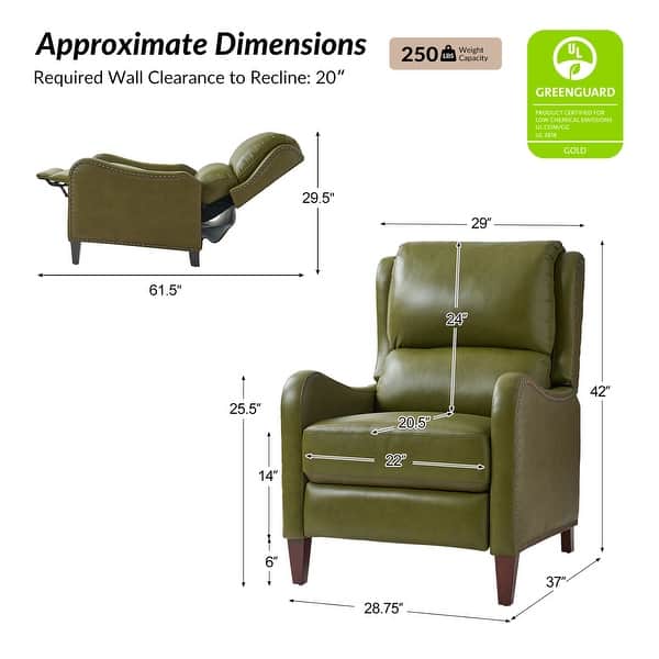 dimension image slide 17 of 19, HULALA HOME Brigida Cigar Genuine Leather Manual Recliner with Nailhead Trim