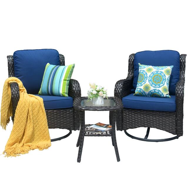 OVIOS 3-piece Rattan Wicker Rocking Swivel Chair Set