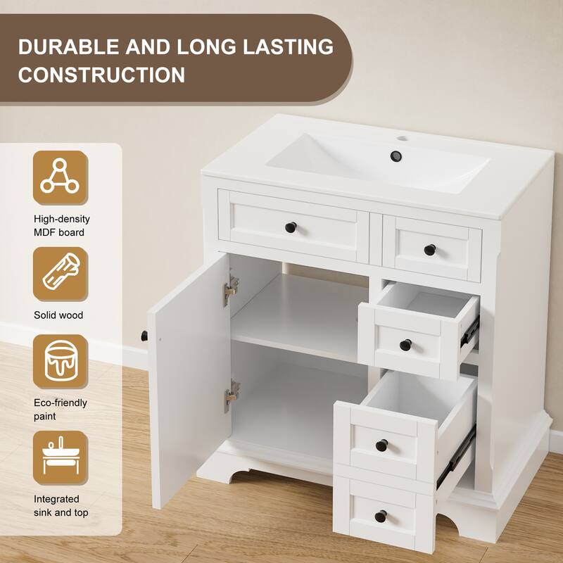 Retro Bathroom Vanity W/ Drop in Sink Combo Cabinet Set