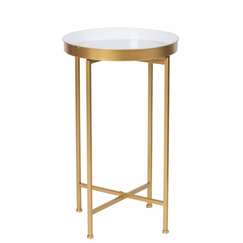 Adeco Round End Table Gold Metal Side Nightstand Accent Coffee Tables - 15""(D)x 15""(W)x 25.7""(H)