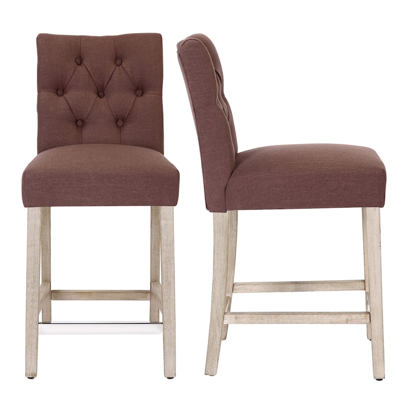 Carter 24" Classic Button Tufted Counter Stool Gray Finish (Set of 2)