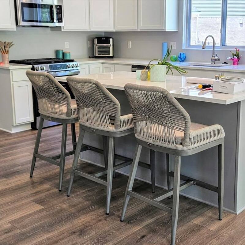 PURPLE LEAF Modern Counter Bar Stools Set of 4 Rattan Chairs with Back and Cushion Kitchen Barstools