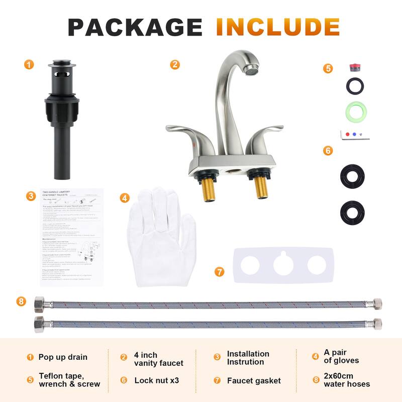 WOWOW 4 in. Centerset Double-Handle Bathroom Faucet with Pop Up Drain