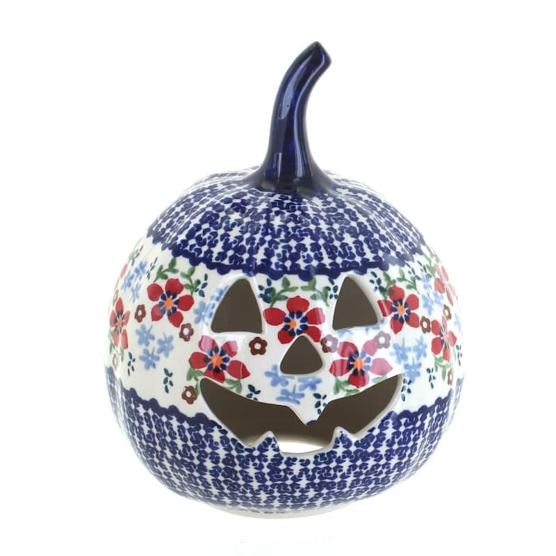 Blue Rose Polish Pottery L021 Manufaktura Small Pumpkin Luminary - Red Poppy
