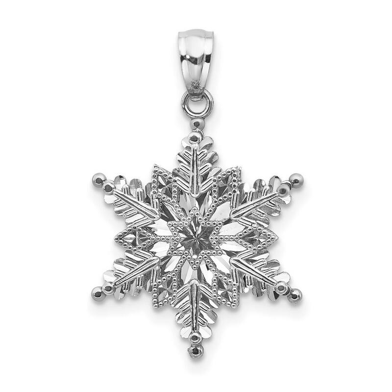 Curata 14k White Gold 18" 16mm Textured 2 Level Snowflake Necklace