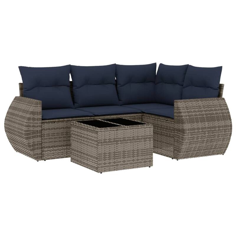 vidaXL 5 Piece Patio Sofa Set with Cushions Gray Poly Rattan - 97.0x27.2x75.7
