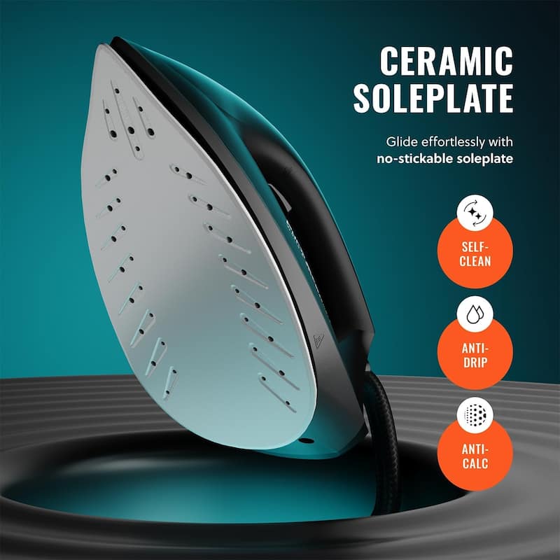 PurSteam Steam Station Max Ceramic Soleplate Steam Iron for Clothes 1500W, 50.7oz Removable Water Tank Iron Steamer