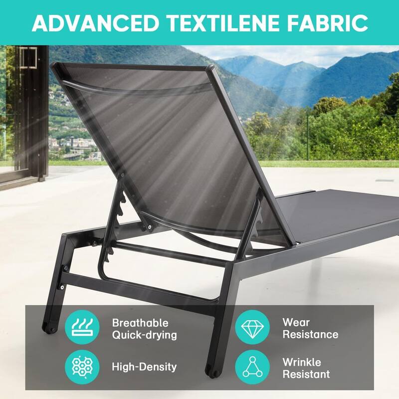 Erommy Outdoor Chaise Lounge, Aluminum Patio Lounge Chair with Wheels, All-Weather Five-Position Adjustable Reclining Chair