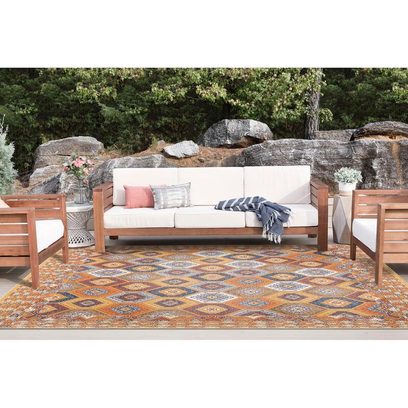 Alfresco Nautical & Coastal Geometric Reversible Indoor/Outdoor Area Rug