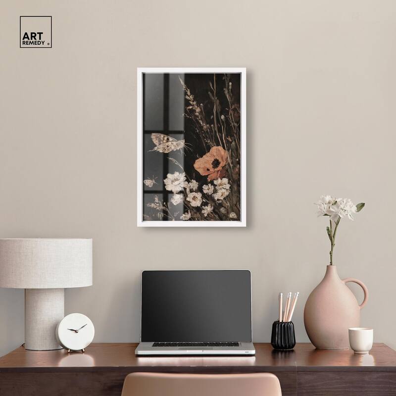 Poppy and Moth II Shadowbox by Art Remedy