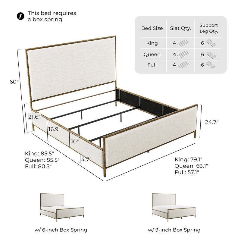 247 Shop At Home Lalia Modern 3-Piece Upholstered Hammered Metal Panel Bedroom Set with Nightstand and Bench