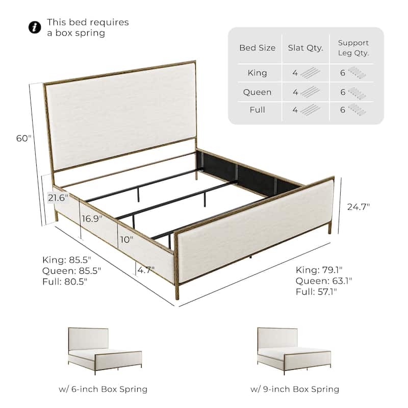 247 Shop At Home Lalia Modern Beige Upholstered Hammered Metal Panel Bed