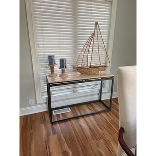Madison Park Koko Cream Marble Console Table With Gunmetal Metal Base Overstock 18965879