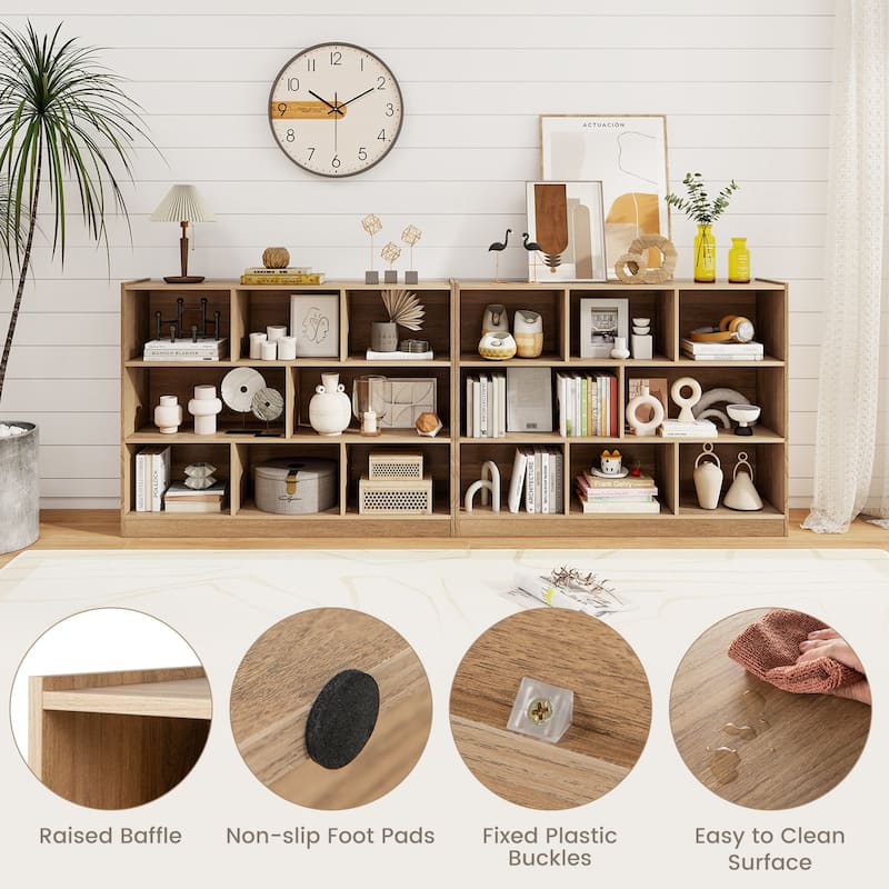 Freestanding 3-Tier Bookcase with 8 Open Cubes and Sturdy Screw Construction and Floor Protection