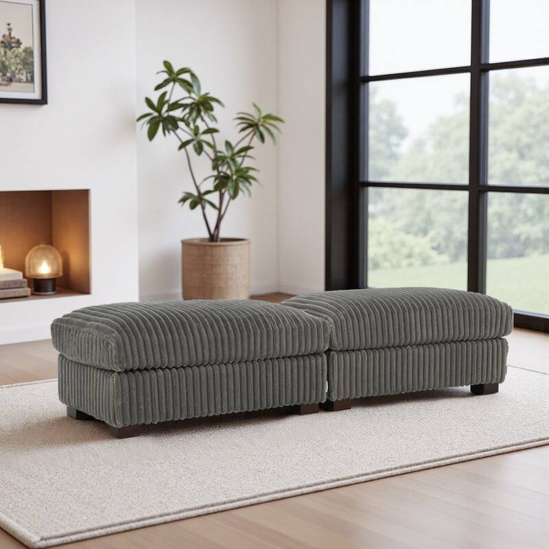 Fauxfur Ottoman Bench - Light Grey