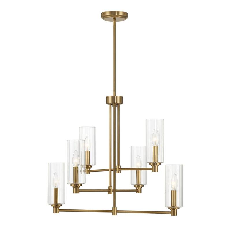 Timeless Six Lights Chandelier With Clear Ribbed Glass - Satin Brass