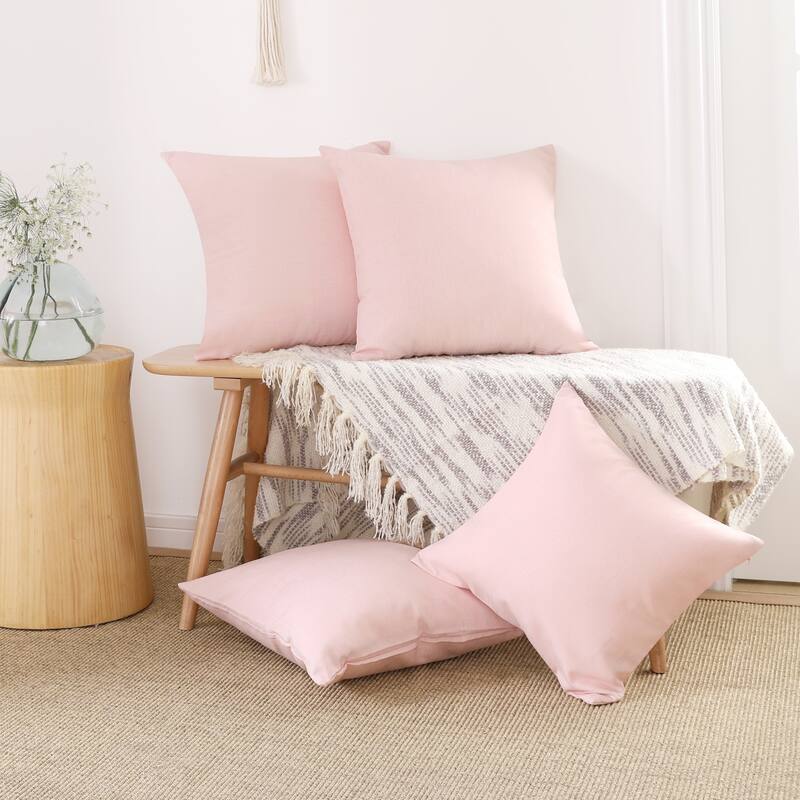 Deconovo 4-Pack Faux Linen Throw Pillow Covers with Hidden Zipper - 12x20 Inch - Pink