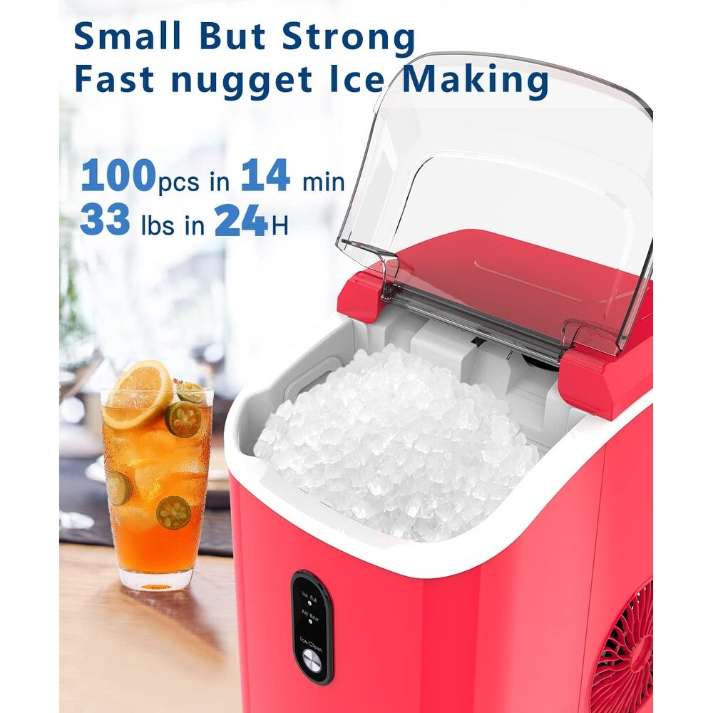 Ice Makers Countertop Nugget Ice Cubes, Pebble Ice Maker with Soft Chewy Pellet Ice, 10,000pcs/33lbs/Day, Self-Cleaning, One-Click Operation