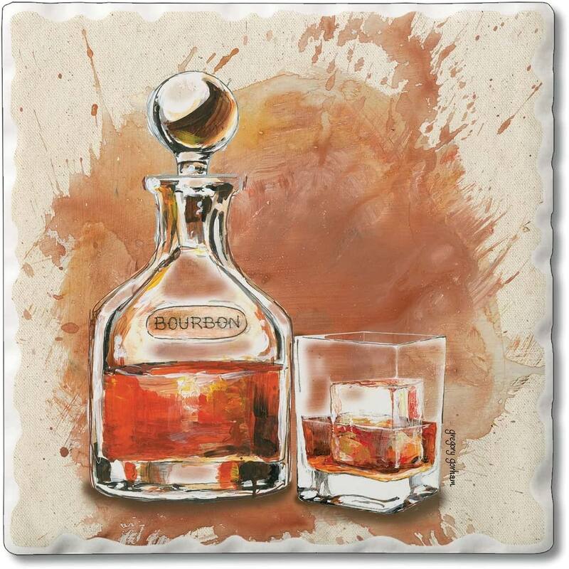CounterArt Burbon Splash Absorbent Stone Tumbled Tile Coaster Set of 4 Made in The USA Protective Cork Backing - Multi