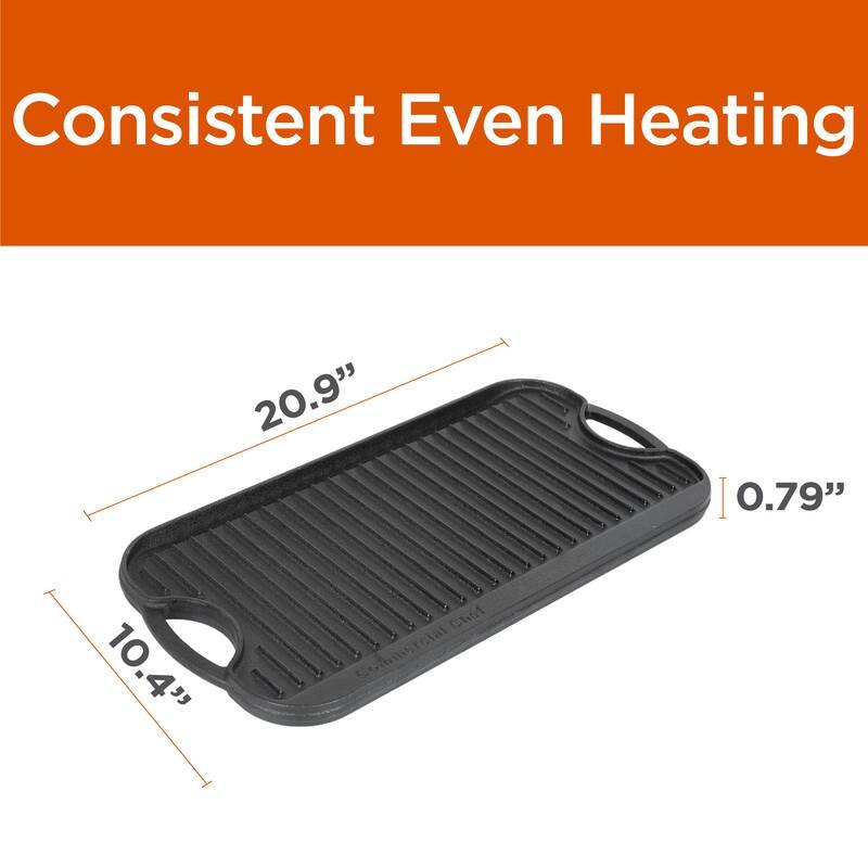 Cast Iron Griddle Reversible Grill Griddle with Dual Handles for Stove Oven and Outdoors