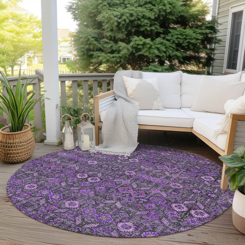 Machine Washable Indoor/ Outdoor Traditional Boho Chantille Rug