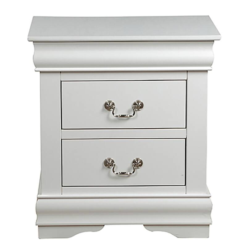 Classic White 2-Drawer Nightstand with Nickel Handles, Space-Saving Design