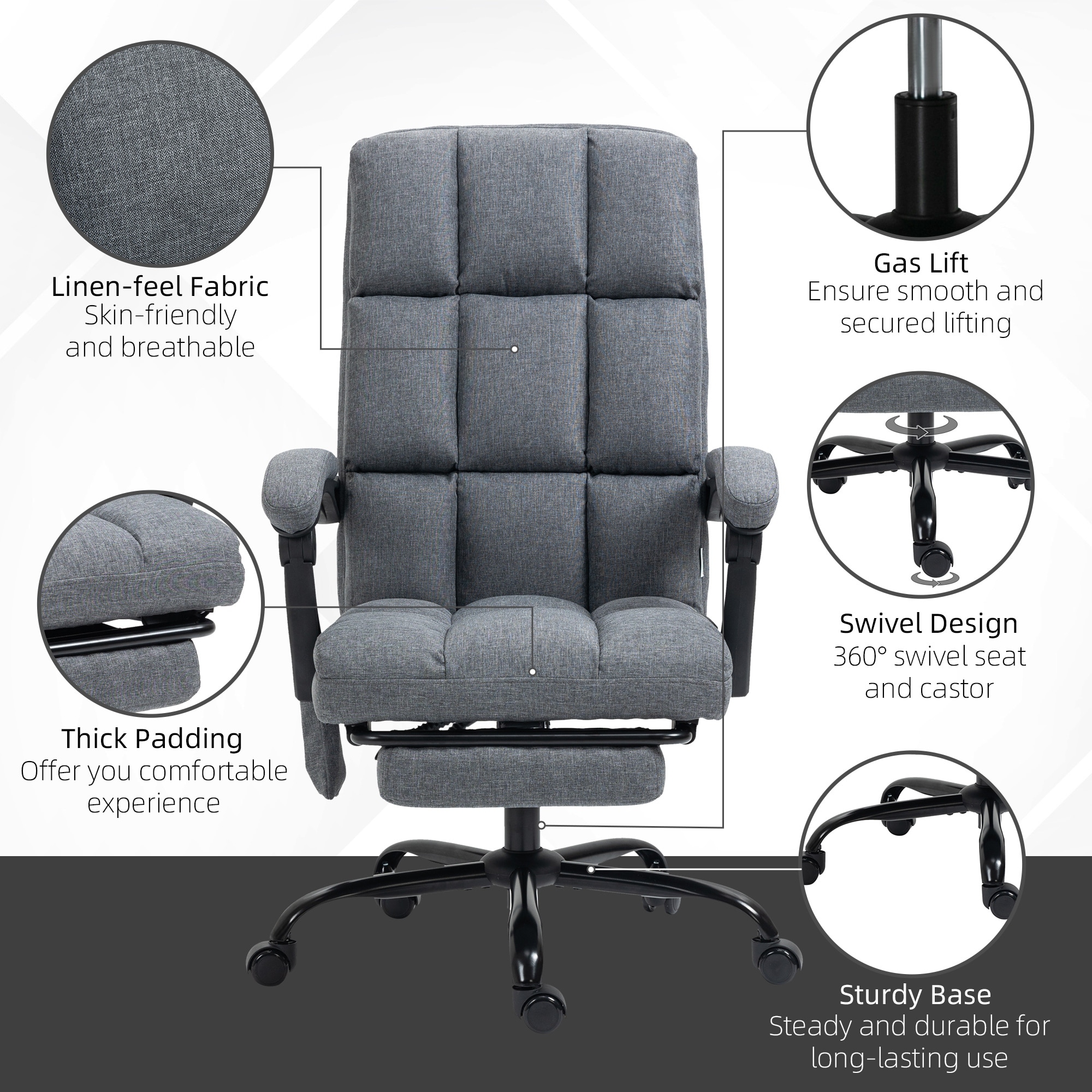 Ergonomic Massage Office Chair with Heated, Linen Fabric High Back