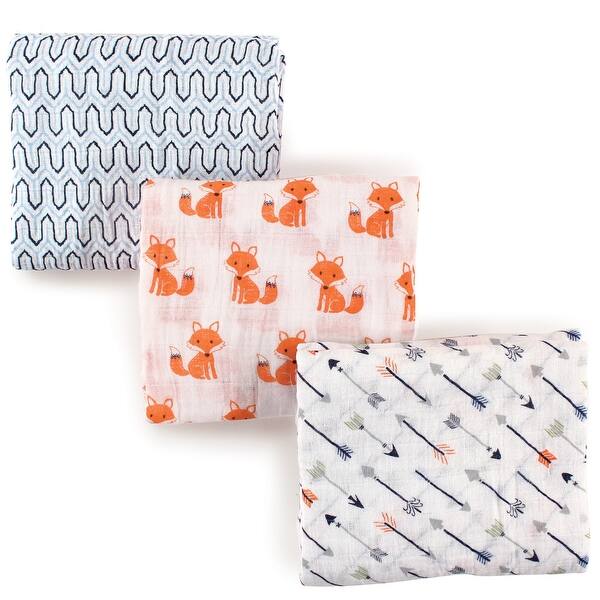slide 1 of 1, Hudson Baby Infant Boy Cotton Muslin Swaddle Blankets, Foxes, One Size - Foxes - 3-Pack 3-Pack - Foxes